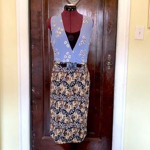 Silk and Brocade Tapestry Sleeveless Sequins Dress